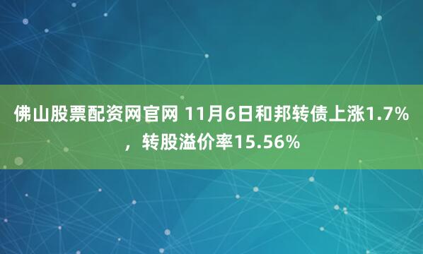 佛山股票配资网官网 11月6日和邦转债上涨1.7%，转股溢价率15.56%