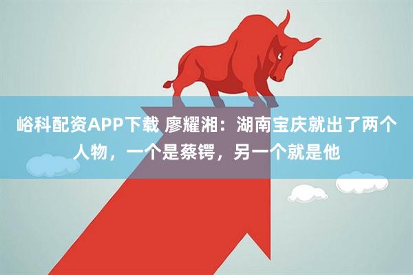 峪科配资APP下载 廖耀湘：湖南宝庆就出了两个人物，一个是蔡锷，另一个就是他